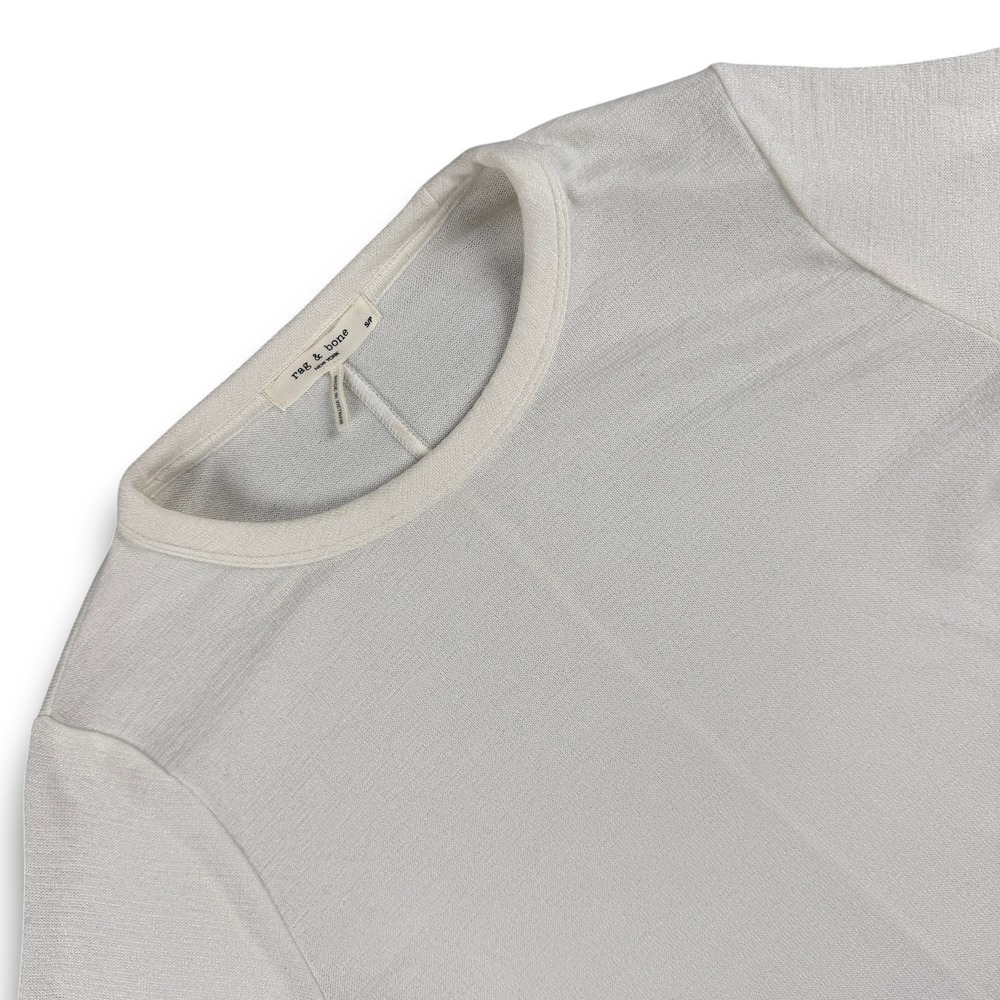 Rag & Bone Top Womens S White Rayon Blend Ribbed Knit Crew Neck Long Sleeve